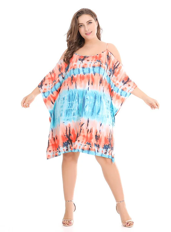 Tie-dyed Knitted Dress Exposed Shoulder Hidden Meat Plus size unclassified dresses