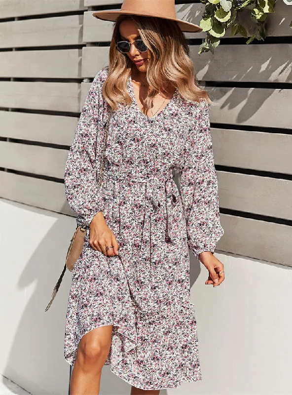 V-neck Sexy Big Swing Print Dress Casual floral dresses