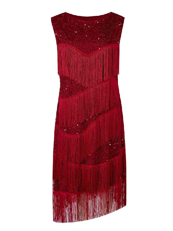 Wine Red Sexy Gatsby Glitter Fringe 1920s Flapper Dress Y2K unclassified dresses