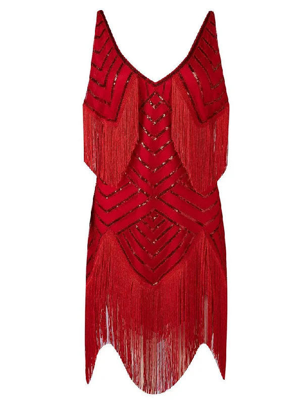 Wine Red Gatsby Glitter Fringe 1920s Flapper Dress Festival unclassified dresses