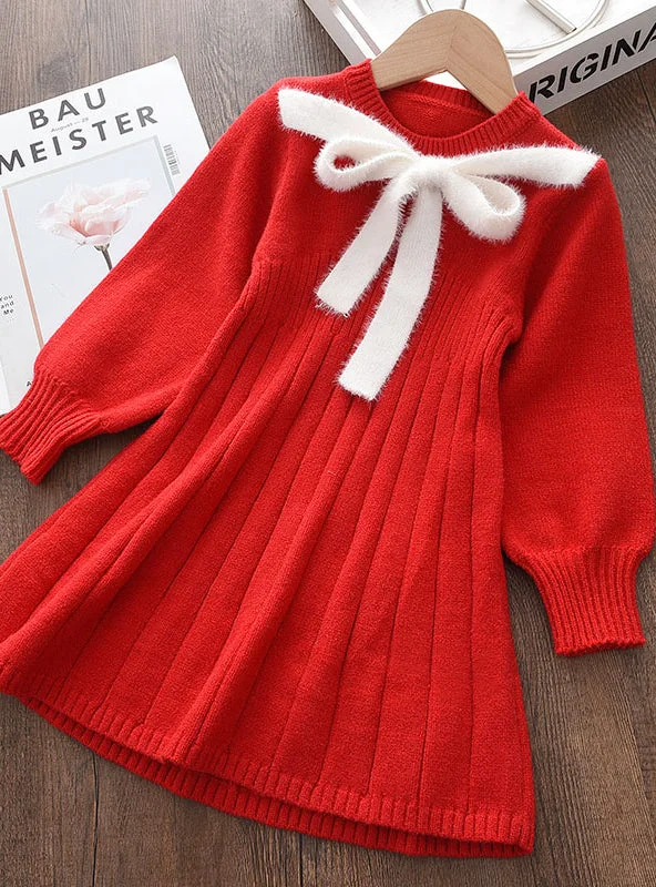 Winter Knitted Princess Dress for Girls Color block unclassified dresses