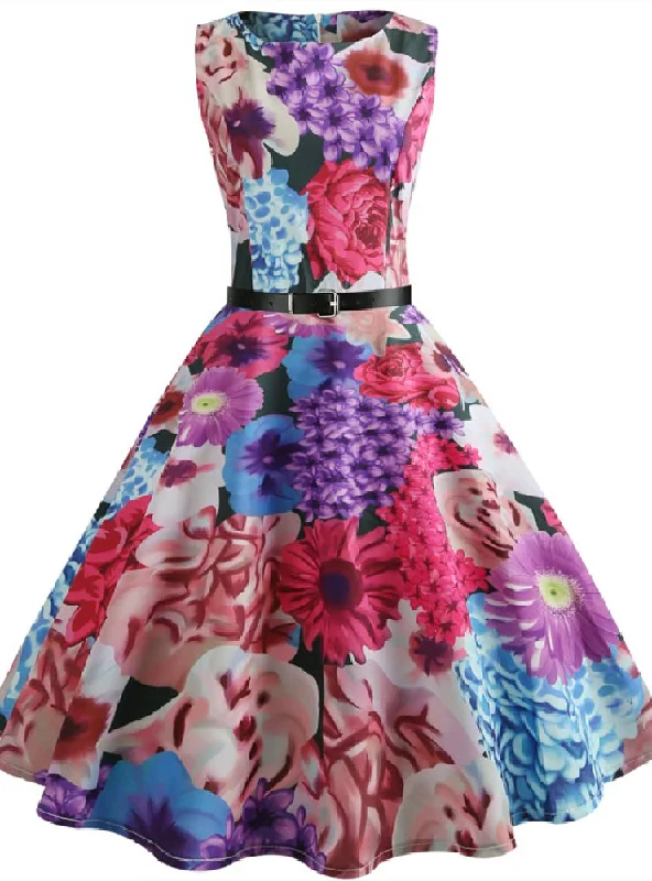 Women Print Retro Sleeveless Dress Comfortable floral dresses for everyday wear