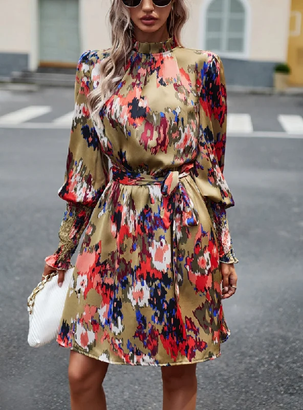 Women Printed Long-sleeved Dress Best floral dresses for hourglass body shape