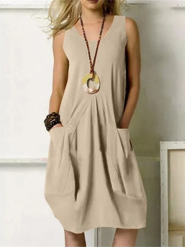 Women's Dresses Casual Solid Sleeveless Pocket Dress Winter unclassified dresses