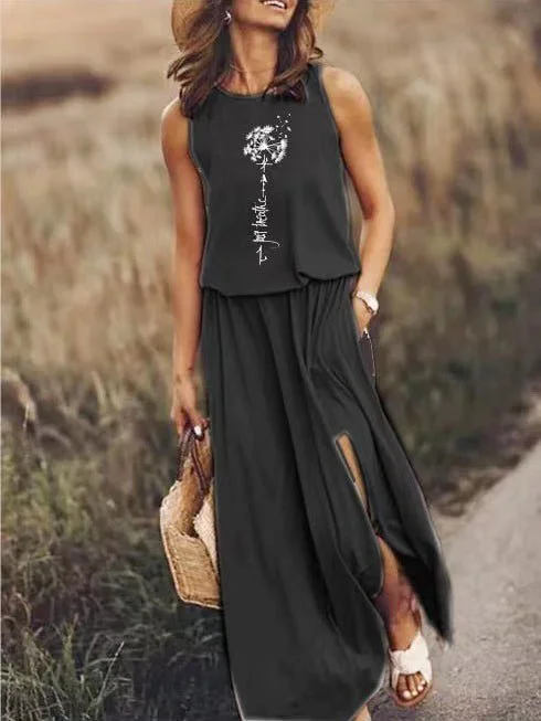 Women's Dresses Dandelion Crew Neck Sleeveless Slit Dress Floral unclassified dresses