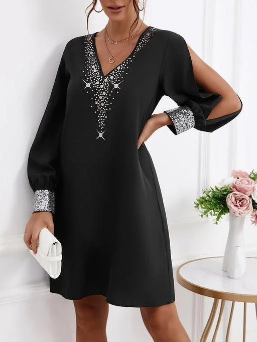 Women's Dresses Loose V-Neck Hot Diamond Off-Shoulder Dress One-shoulder unclassified dresses