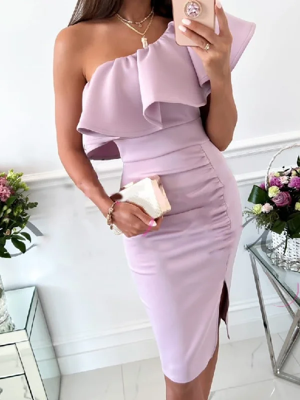 Women's Dresses One-Shoulder Ruffled Sleeveless Slit Dress Plus size unclassified dresses