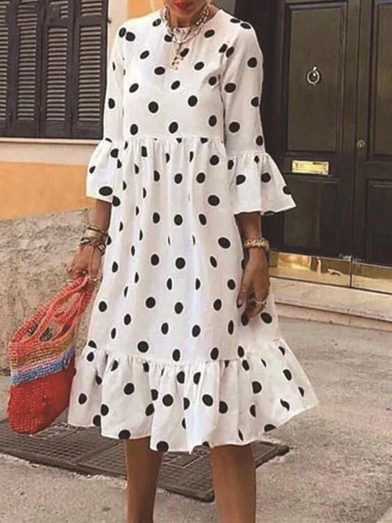 Women's Dresses Polka Dot Crew Neck Ruffle Dress Printed unclassified dresses