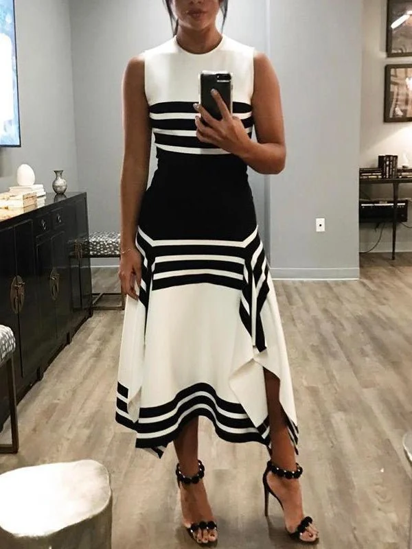 Women's Dresses Sleeveless Crewneck Striped Dress Anniversary unclassified dresses