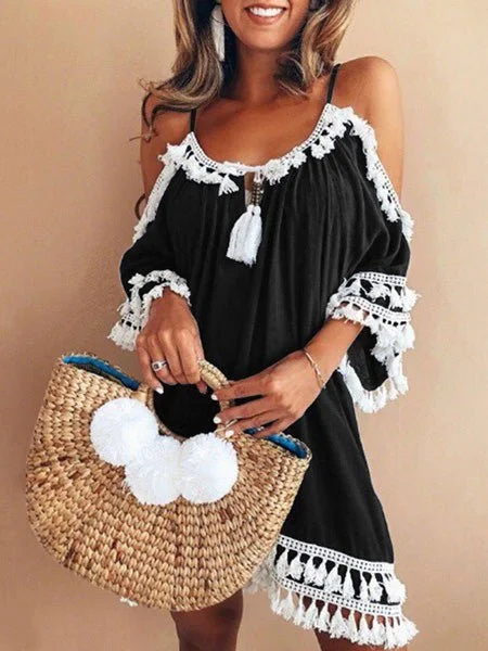 Women's Dresses Sling Fringed Off-Shoulder Dress Soft fabric unclassified dresses