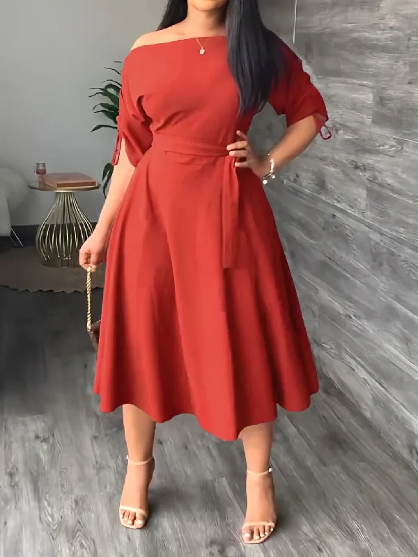 Women's Dresses Sloping Shoulder Tie Mid Sleeve Dress Anniversary unclassified dresses