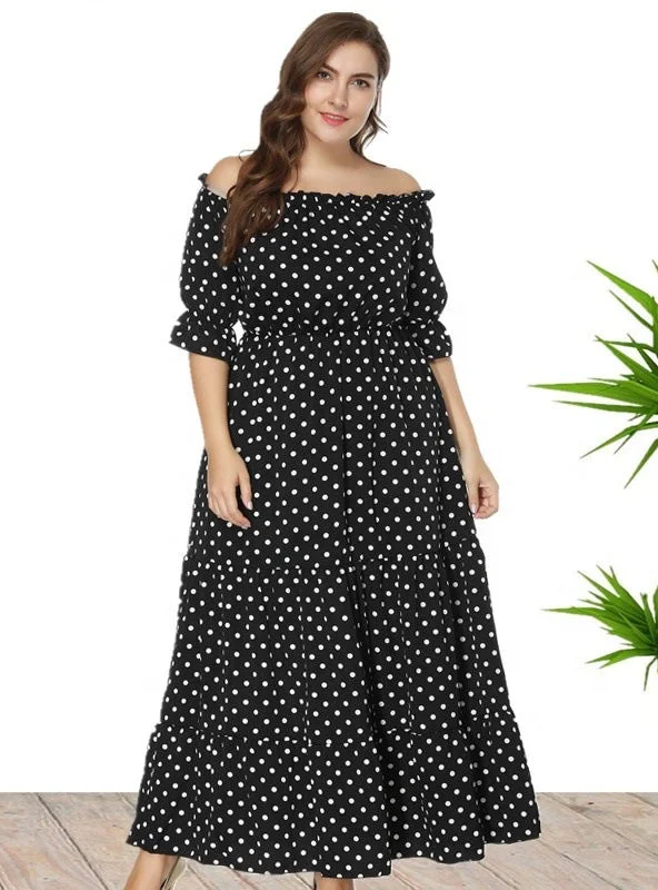 Word Collar Polka Dot Beach Dress Monochrome unclassified dresses