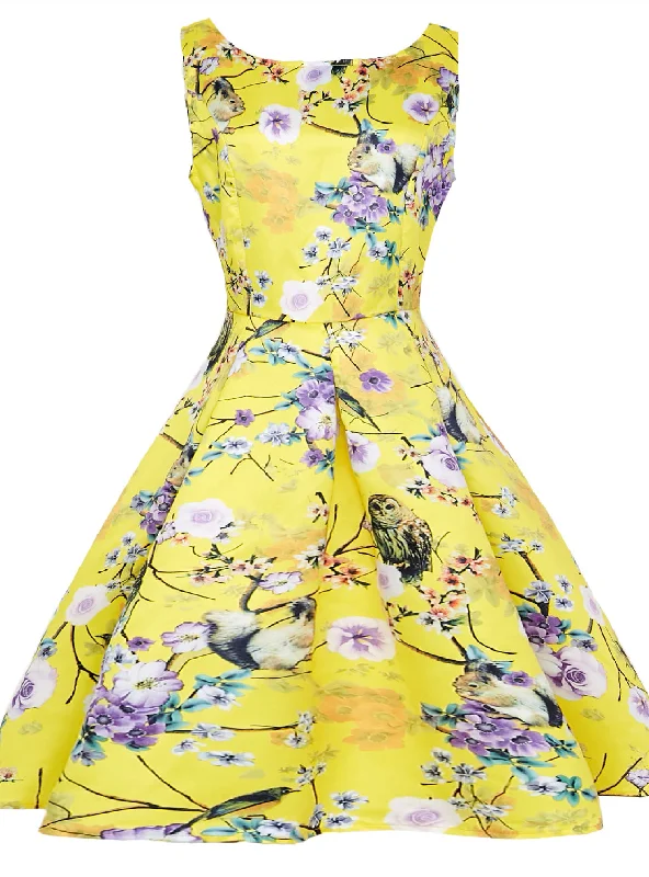 Yellow Print Scoop Neck Dress Best floral dresses for outdoor weddings