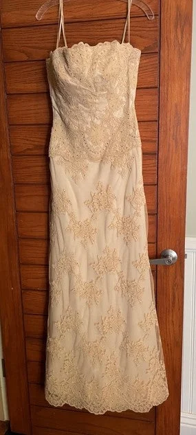 Other Antique Lace Strapless Fit to Flare Ruffled Lace Gown