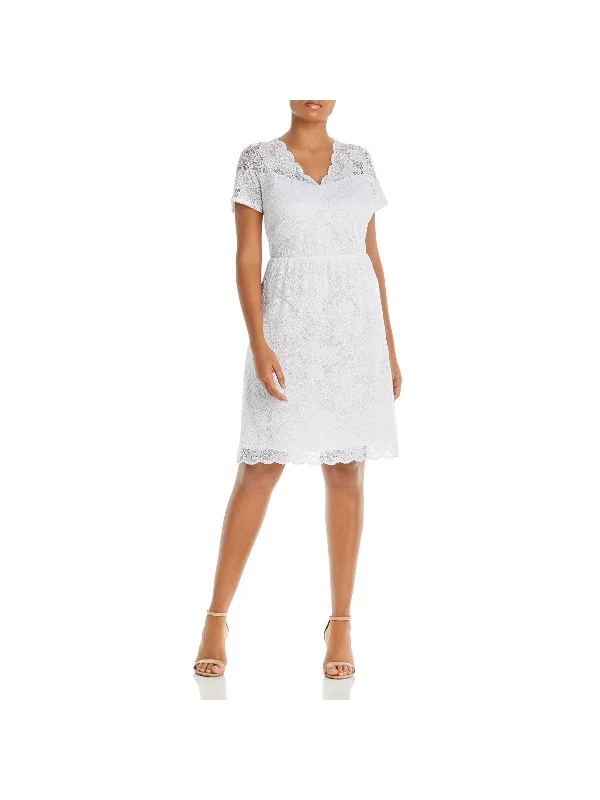 AQUA CURVE Womens Stretch Lace Short Sleeve V Neck Above The Knee Party Sheath Dress Lace Dress Look