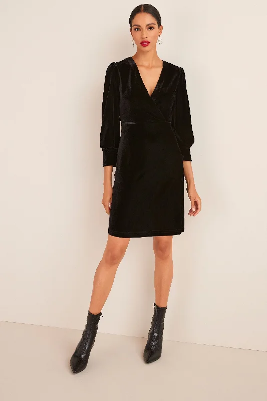 Velvet Long Sleeve Mini Dress Black Mini Skirt Classic