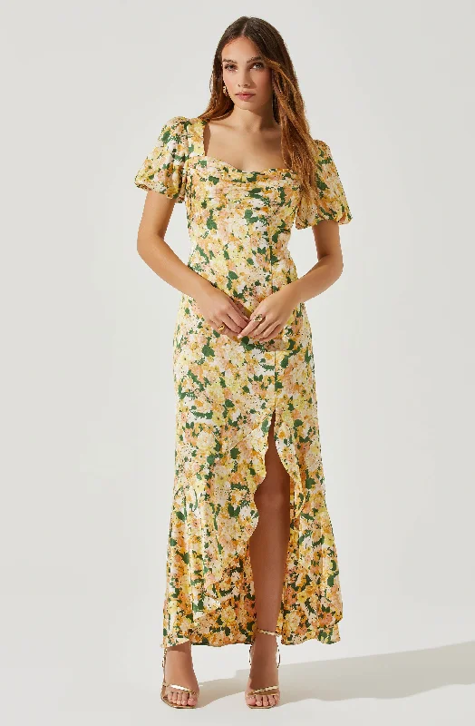 Dayanara Puff Sleeve Floral Maxi Dress Sexy Maxi Skirt