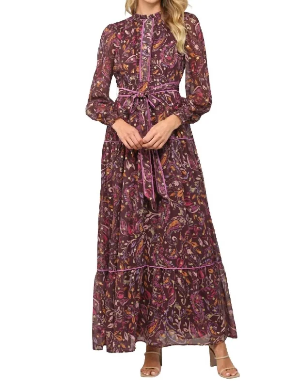 Lurex Dot Maxi Dress In Plum Long Boho Skirt