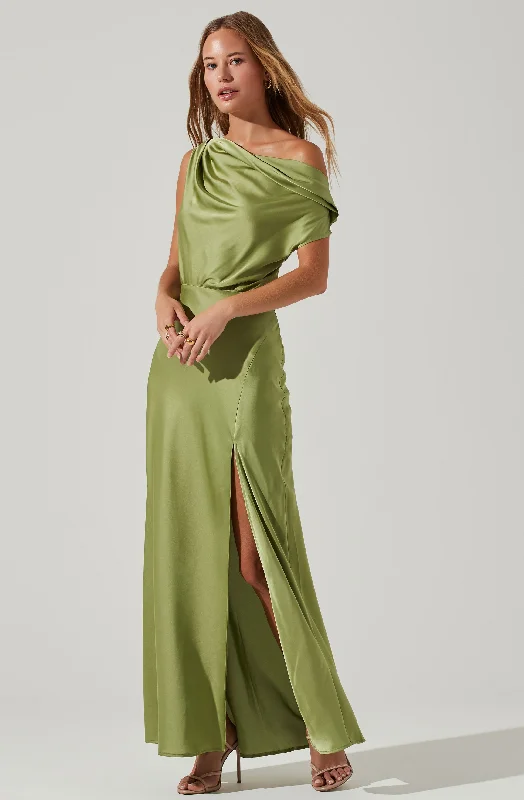 Monroe Satin Off Shoulder Maxi Dress Slim-fit Maxi Skirt