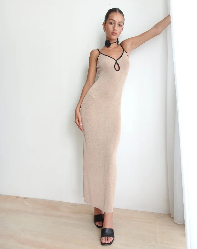 Tahlia Maxi Dress in Champagne with Black Binding Maxi Skirt Casual