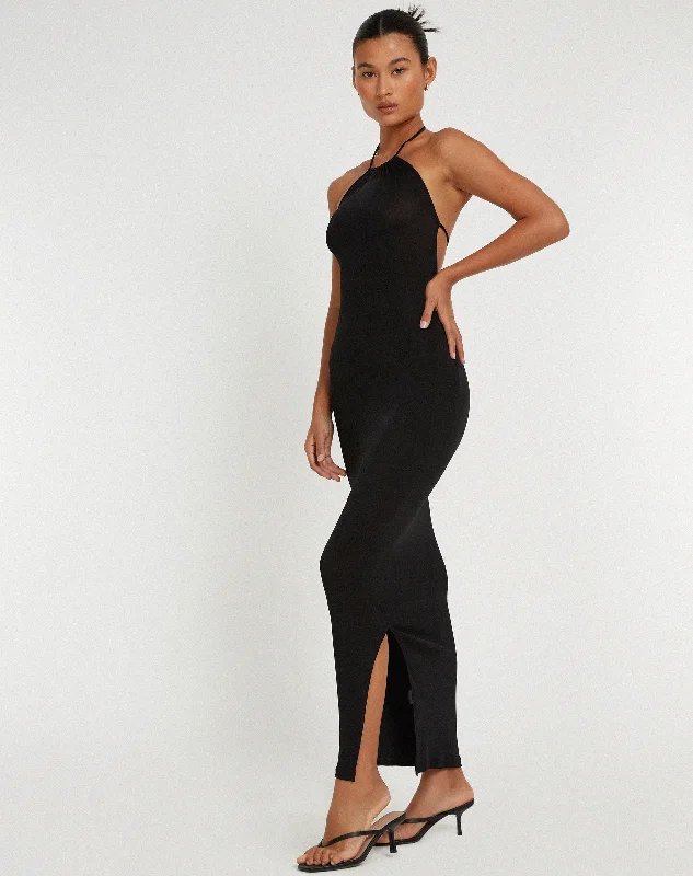 Virnilia Halterneck Maxi Dress in Black Cozy Maxi Dress