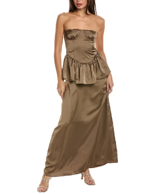 WeWoreWhat Strapless Corset Peplum Maxi Dress Embellished Maxi Skirt