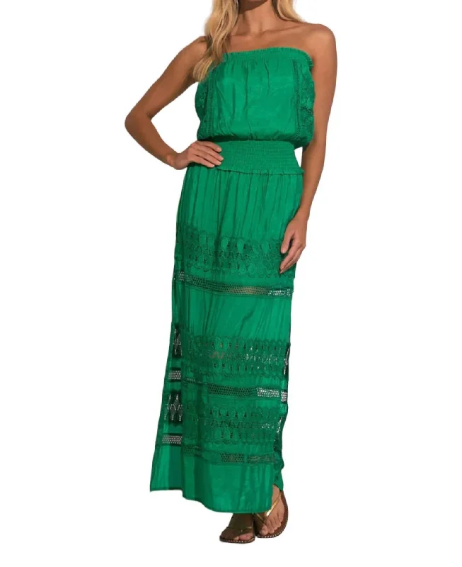 Wymara Crochet Strapless Maxi Dress In Green Black Maxi Skirt