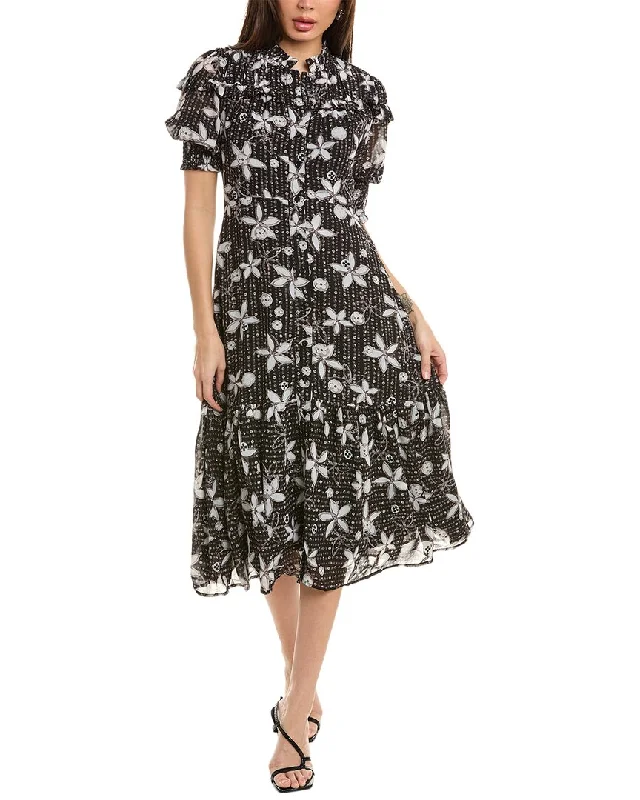 Gracia Floral Print Flounce Midi Dress Boho Chic Midi