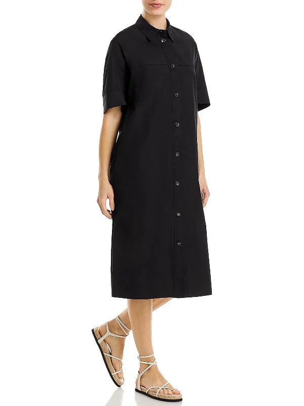 Womens Cotton Midi Shirtdress Denim Midi Skirt