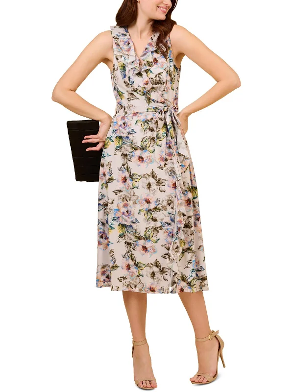 Womens Ruffled Printed Midi Dress Black Midi Skirt