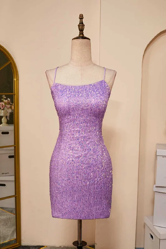 Lavender Lace-Up Sheath Sequins Homecoming Dress Blue Sequin Dress