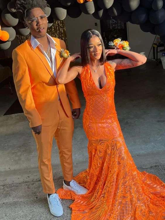 Sexy Orange Sequins Long Prom Dress For Black Girls,New Arrival Prom Dress  Y1437 Sequin Shift Dress