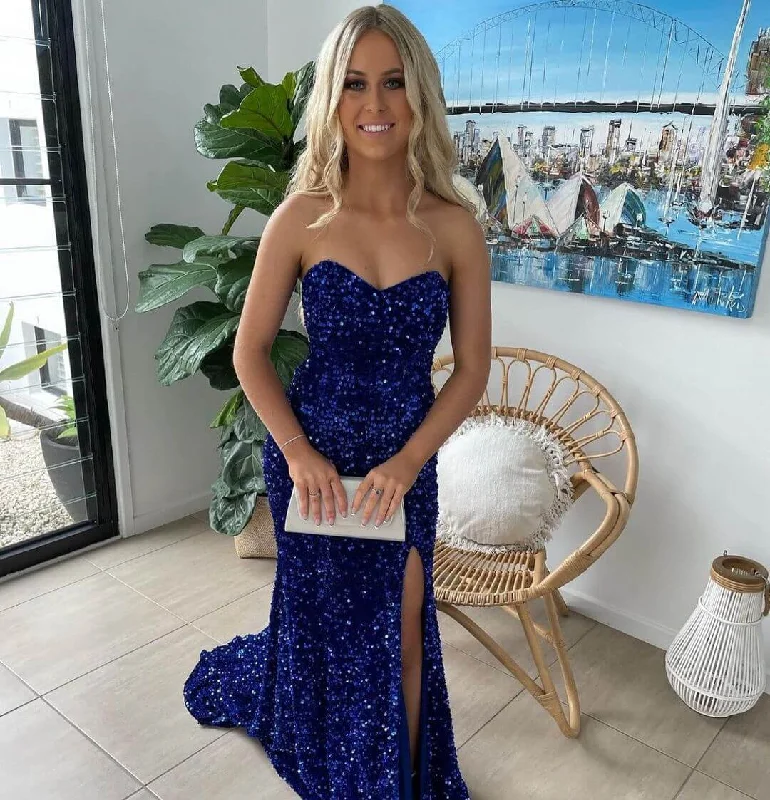 Sexy Royal Blue Long Prom Dresses,Sparkly Sequins Special Occasion Formal Gowns Y1299 Sequin Mini Dress